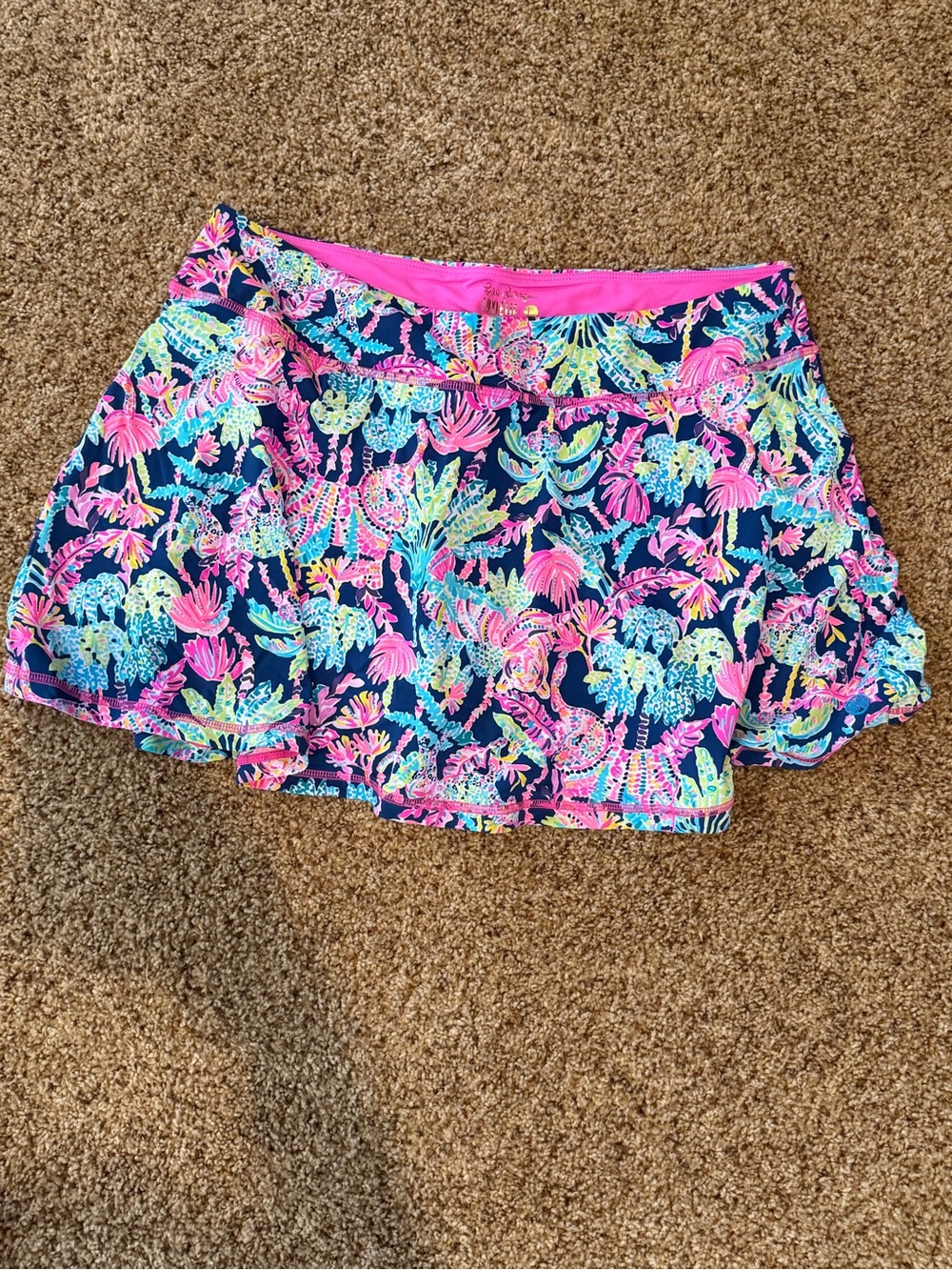 Lilly Pulitzer Navy Floral Skort with Pink Trim